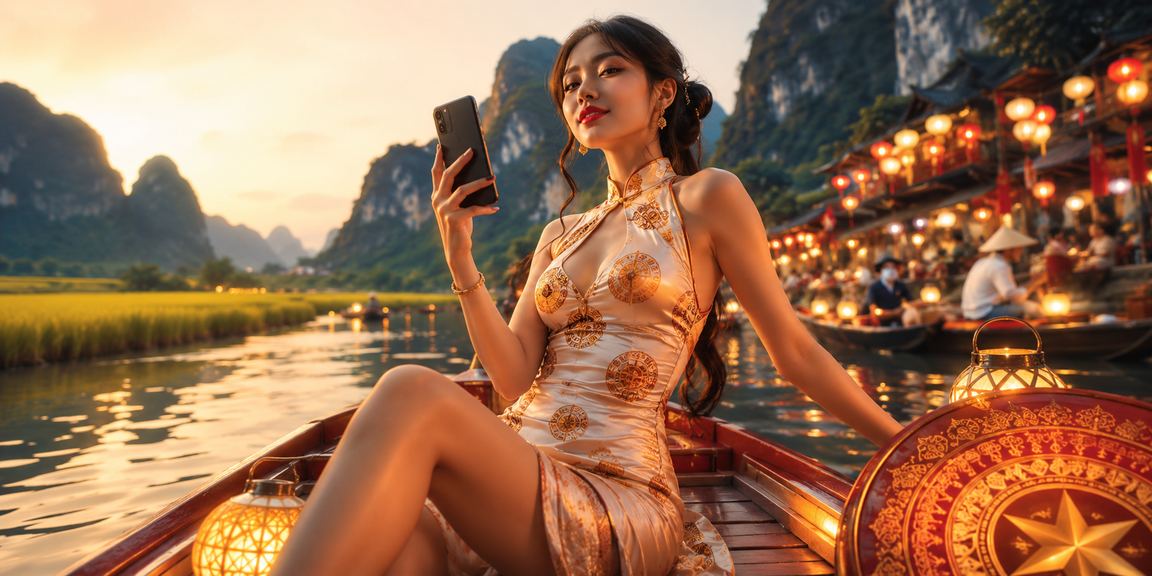 Khung cảnh chợ đêm tại Ninh Bình với ánh đèn neon